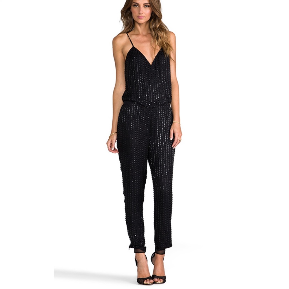 NWT Parker Autumn Beaded Silk Jumpsuit - Black